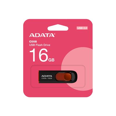 Pen Drive ADATA C008 16GB USB 2.0 C/Tapa Deslizante Black/Red