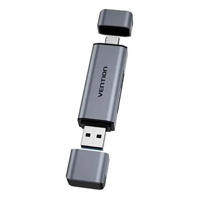 Lector de Tarjeta Vention 2 en 1 USB-C + USB SD TF Dual
