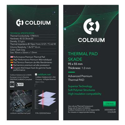 Pad Térmico Coldium Skade 95×55×1.0mm Overclock UltraDrive 17W/m-K