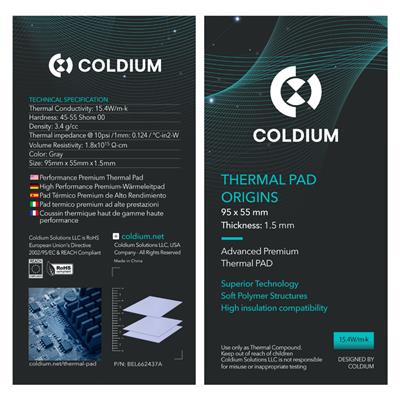 Pad Térmico Coldium Origins 95x55x1.5mm Premium OC 15.4W/mk