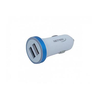 Cargador P/Auto 2 USB Rápido 2.1A Azul Netmak