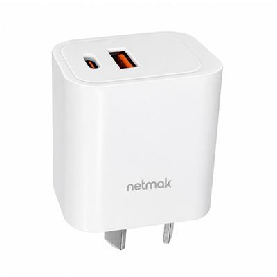 Cargador Doble Netmak NM-CP7 De Pared USB QC + USB-C PD 20W