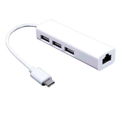 Adaptador USB Tipo C a Red RJ45 + Hub USB 2.0 x3 Netmak NM-TC40