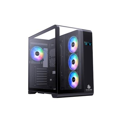 Gabinete Gamer EVOLABS SINERGY EVO-400AB c/ ARGB Fan 120mm x4 LCD Frontal