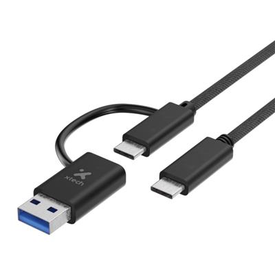 Cable Adaptador Xtech XTC-532 2 en 1 USB-C a USB-C + Dongle USB-A 2.0 1.8m