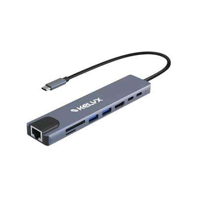 Hub Kelyx 8 en 1 Type C HDMI SD USB 2.0 x2 / USB 3.0 x2 RJ45