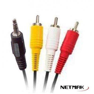 Cable Netmak Mini Plug 3.5mm a 3 RCA Audio y Video 